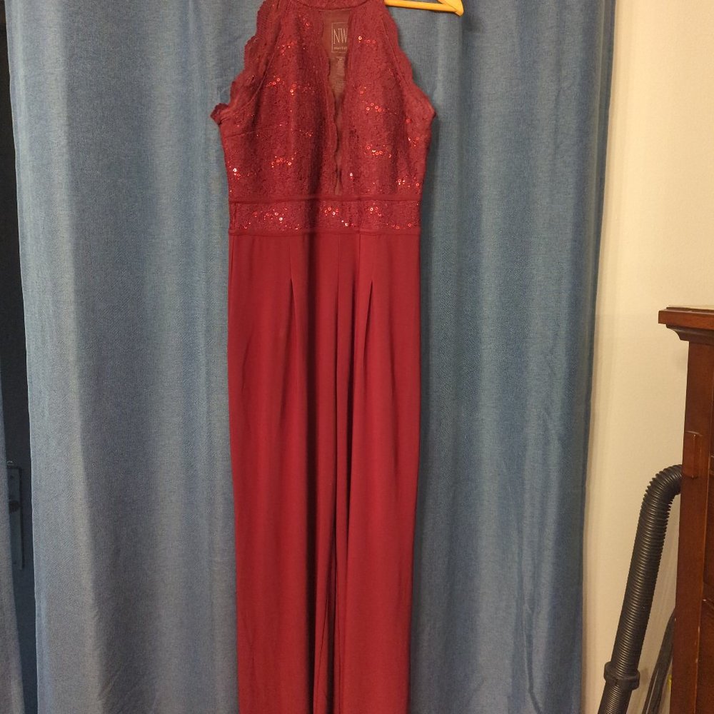 Burgundy jumper with lace and sequin detail size 14
